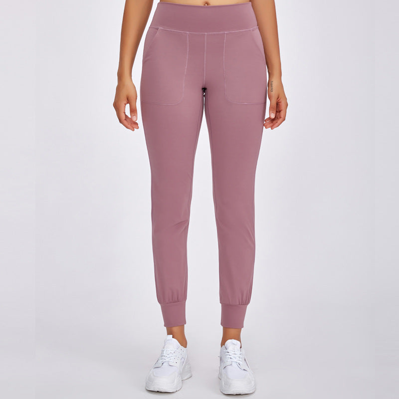 Nude Loose Yoga Women's Quick-drying Belt Pocket Sports Fitness Gym Pants