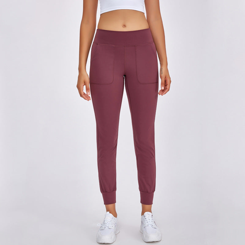 Nude Loose Yoga Women's Quick-drying Belt Pocket Sports Fitness Gym Pants