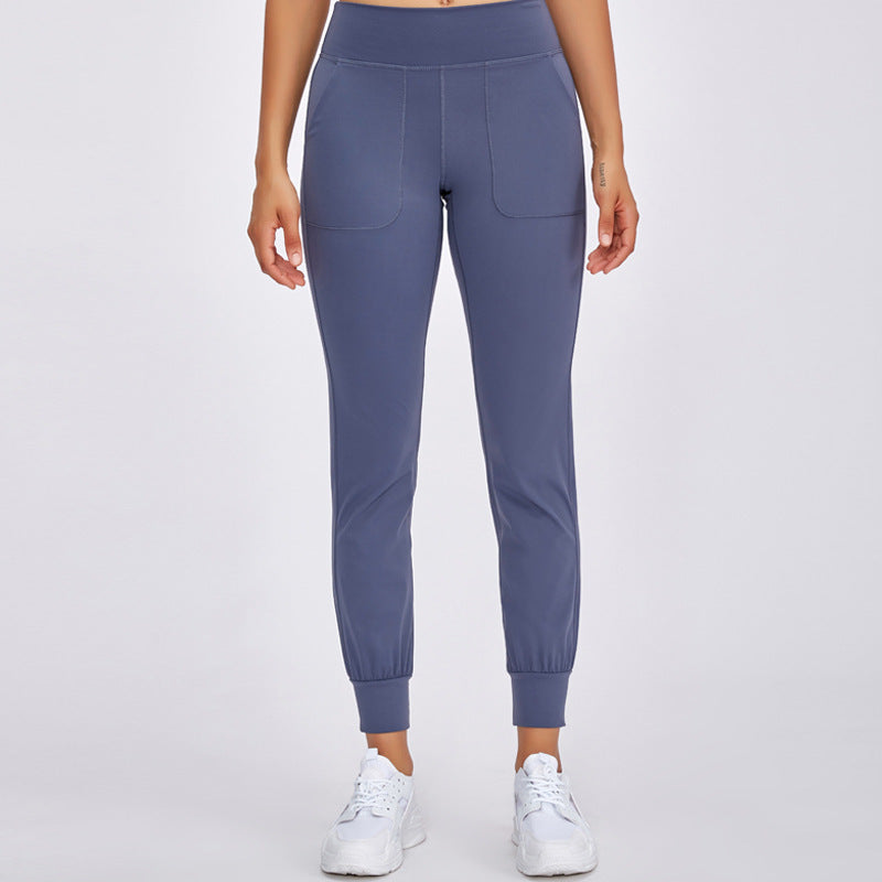 Nude Loose Yoga Women's Quick-drying Belt Pocket Sports Fitness Gym Pants